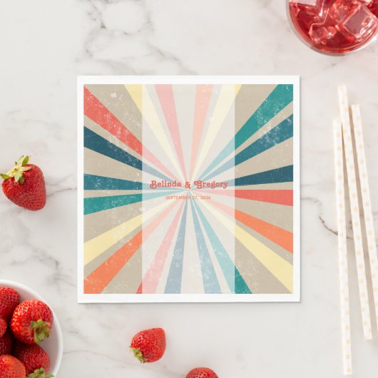Kleurrijke Retro Rainbow Sunburst Weddenschap Servet (Insitu)