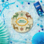 Kleurrijke Retro Regen-Herten Vrolijk Kerstfeest Papieren Bordje (Feest)