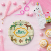 Kleurrijke Retro Regen-Herten Vrolijk Kerstfeest Papieren Bordje (Feest)