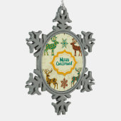 Kleurrijke Retro Regen-Herten Vrolijk Kerstfeest Tin Sneeuwvlok Ornament (Links)