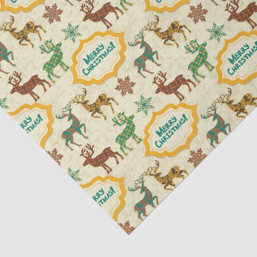 Kleurrijke Retro Regen-Herten Vrolijk Kerstfeest Tissuepapier (Detail)
