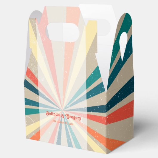 Kleurrijke Retro Regenboog Zonneuitbarsting Trouw Bedankdoosjes (Geopend)