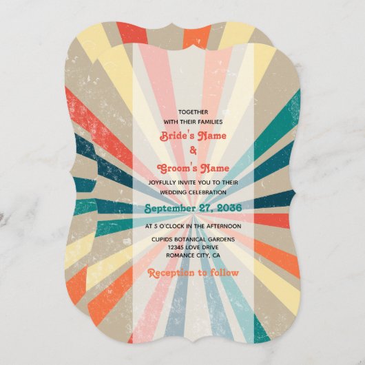 Kleurrijke Retro Regenboog Zonneuitbarsting Trouwd Kaart (Voorkant / Achterkant)