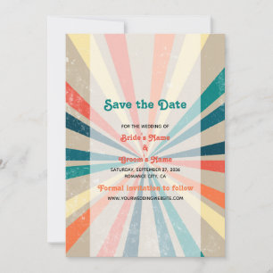 Kleurrijke Retro Regenboog Zonneuitbarsting Trouwf Save The Date