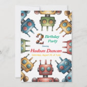 Kleurrijke Retro Robots Jongen Verjaardagsfeest Kaart (Voorkant)