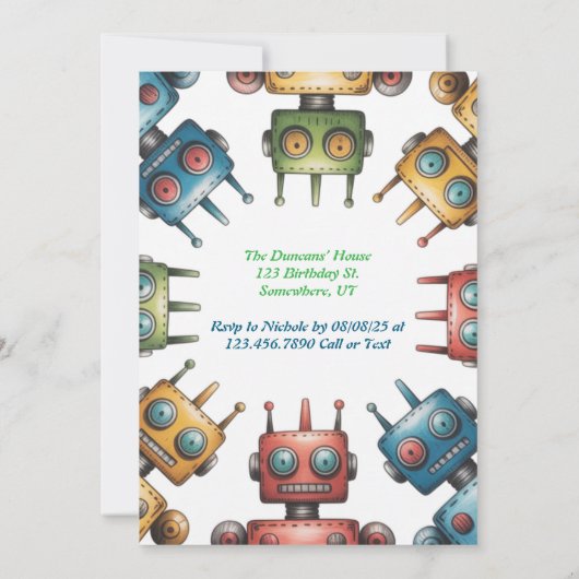 Kleurrijke Retro Robots Jongen Verjaardagsfeest Kaart (Achterkant)