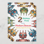 Kleurrijke Retro Robots Jongen Verjaardagsfeest Kaart (Voorkant / Achterkant)