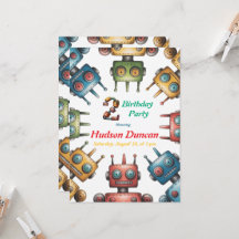 Kleurrijke Retro Robots Jongen Verjaardagsfeest