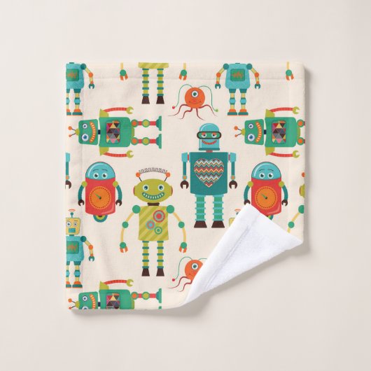 Kleurrijke Retro Robots Patroon Bad Handdoek (Wasdoekje)