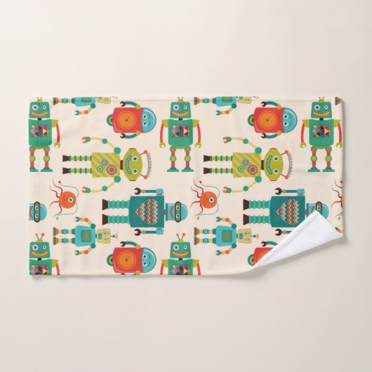 Kleurrijke Retro Robots Patroon Bad Handdoek (Handdoek)