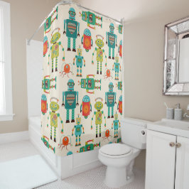 Kleurrijke Retro Robots Patroon Douchegordijn