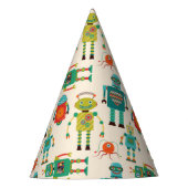 Kleurrijke Retro Robots Patroon Feesthoedjes (Voorkant)