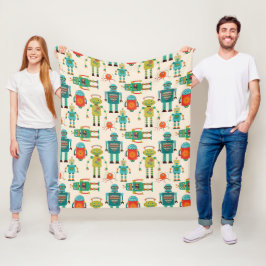 Kleurrijke Retro Robots Patroon Fleece Deken