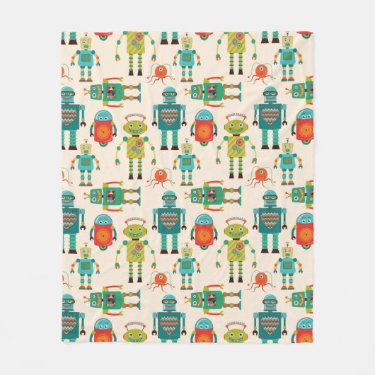 Kleurrijke Retro Robots Patroon Fleece Deken (Voorkant)