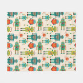 Kleurrijke Retro Robots Patroon Fleece Deken (Voorkant (Horizontaal))
