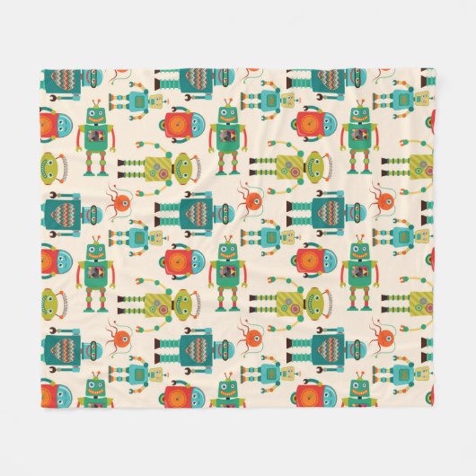 Kleurrijke Retro Robots Patroon Fleece Deken (Voorkant (Horizontaal))
