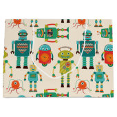 Kleurrijke Retro Robots Patroon Groot Cadeauzakje (Voorkant)