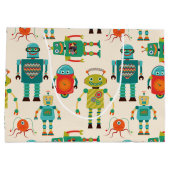 Kleurrijke Retro Robots Patroon Groot Cadeauzakje (Achterkant)