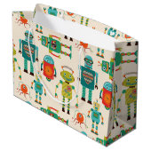 Kleurrijke Retro Robots Patroon Groot Cadeauzakje (Achterkant Gekanteld)