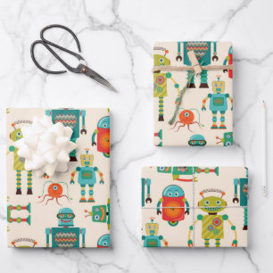 Kleurrijke Retro Robots Patroon Inpakpapier Vel