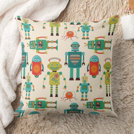 Kleurrijke Retro Robots Patroon Kussen (Deken)