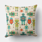 Kleurrijke Retro Robots Patroon Kussen (Achterkant)