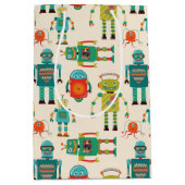 Kleurrijke Retro Robots Patroon Medium Cadeauzakje (Voorkant)