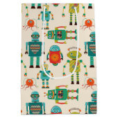 Kleurrijke Retro Robots Patroon Medium Cadeauzakje (Achterkant)