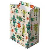 Kleurrijke Retro Robots Patroon Medium Cadeauzakje (Achterkant Gekanteld)