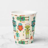 Kleurrijke Retro Robots Patroon Papieren Bekers (Links)