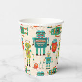 Kleurrijke Retro Robots Patroon Papieren Bekers (Rechts)