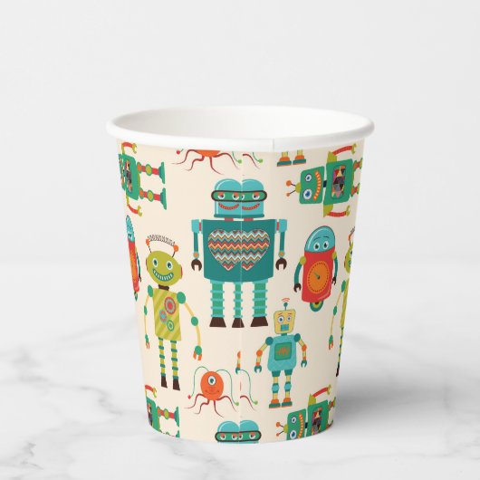Kleurrijke Retro Robots Patroon Papieren Bekers (Rechts)