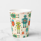 Kleurrijke Retro Robots Patroon Papieren Bekers (Voorkant)