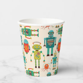 Kleurrijke Retro Robots Patroon Papieren Bekers
