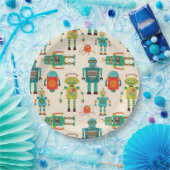 Kleurrijke Retro Robots Patroon Papieren Bordje (Feest)