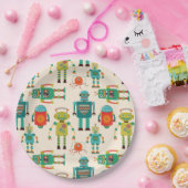 Kleurrijke Retro Robots Patroon Papieren Bordje (Feest)