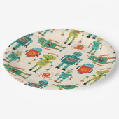 Kleurrijke Retro Robots Patroon Papieren Bordje (Gekanteld)