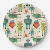 Kleurrijke Retro Robots Patroon Papieren Bordje (Voorkant)