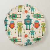 Kleurrijke Retro Robots Patroon Rond Kussen (Achterkant)