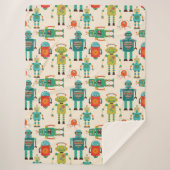 Kleurrijke Retro Robots Patroon Sherpa Deken (Voorkant)