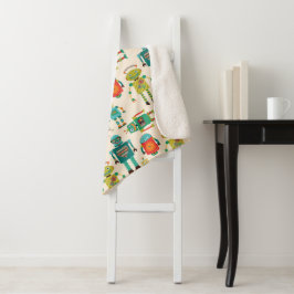 Kleurrijke Retro Robots Patroon Sherpa Deken