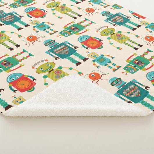Kleurrijke Retro Robots Patroon Sherpa Deken (3/4)