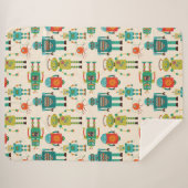 Kleurrijke Retro Robots Patroon Sherpa Deken (Voorkant (horizontaal))