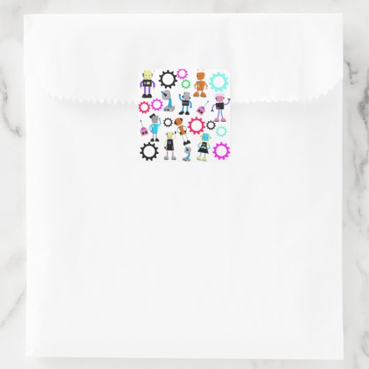 Kleurrijke retro robots vierkante sticker (Tas)