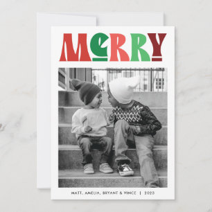 Kleurrijke Retro Rode en Groene Kerst Fotokaart Feestdagenkaart