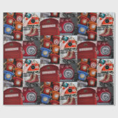 Kleurrijke Retro Rode Esthetische  Fotocollage Cadeaupapier (Vlak)