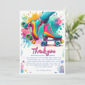 Kleurrijke Retro Roller Schaats Verjaardag Dank u Bedankkaart (Staand voorkant)