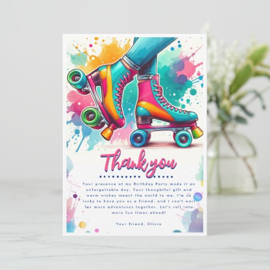 Kleurrijke Retro Roller Schaats Verjaardag Dank u Bedankkaart (Staand voorkant)