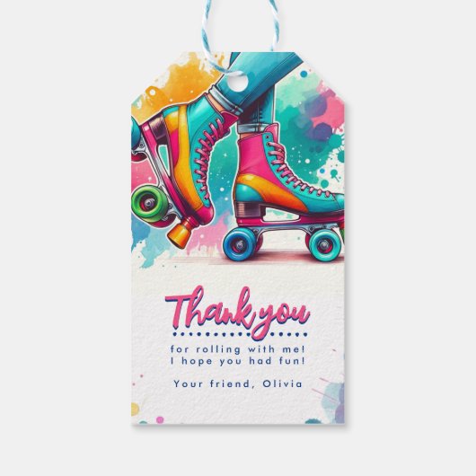 Kleurrijke Retro Roller Schaats Verjaardag Dank u Cadeaulabel (Achterkant)