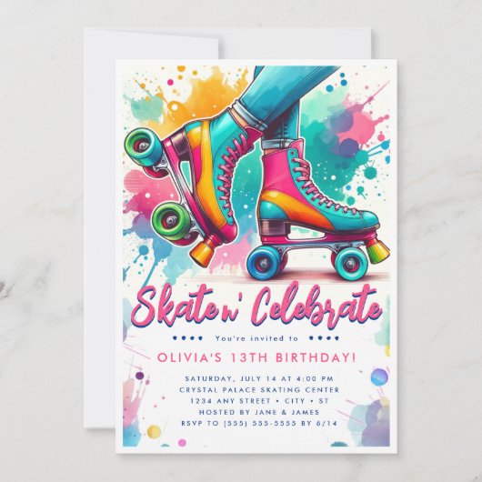 Kleurrijke Retro Roller Schaats Verjaardag Kaart (Voorkant)